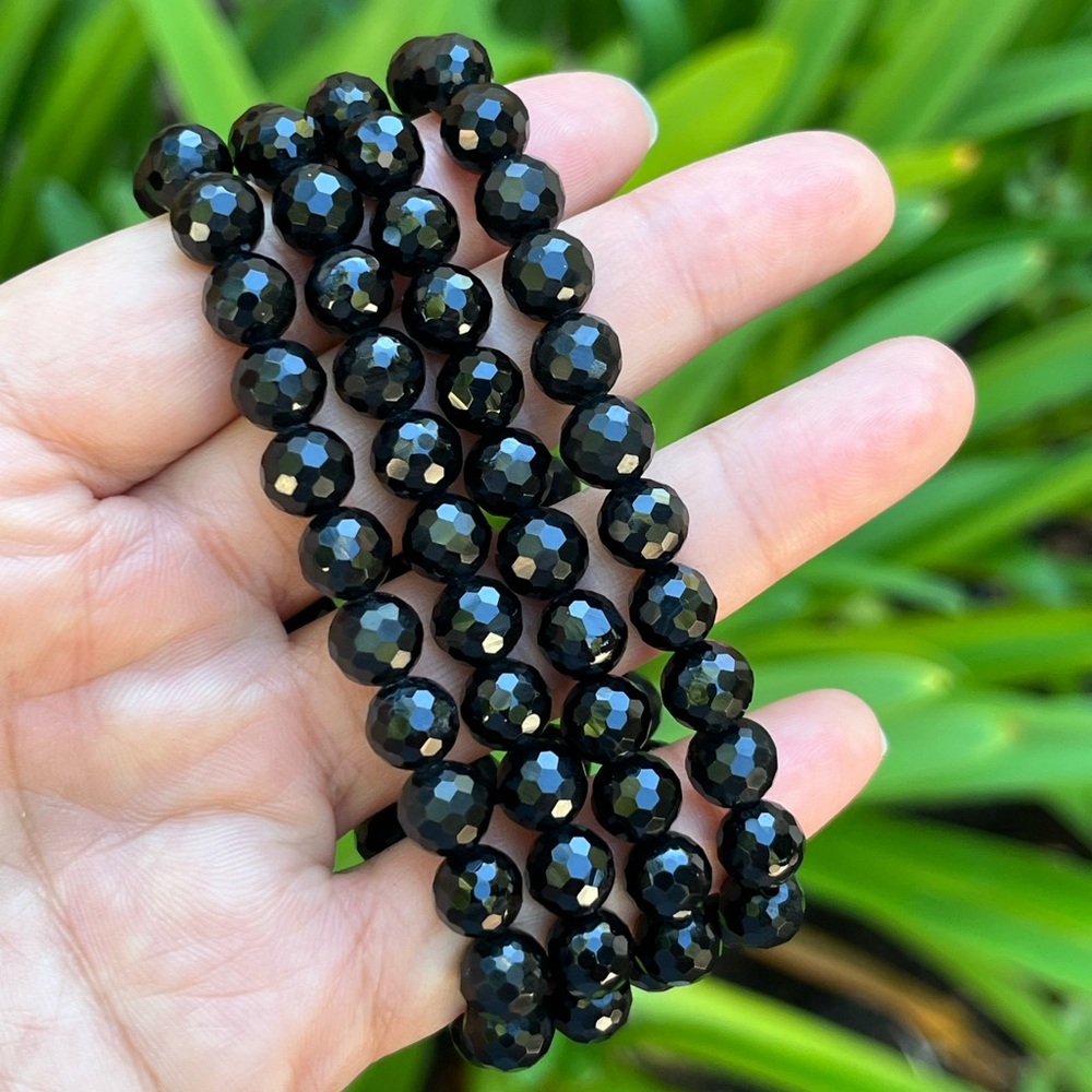 8mm stretchable faceted black obsidian bracelet 0272 - Picture 4 of 8